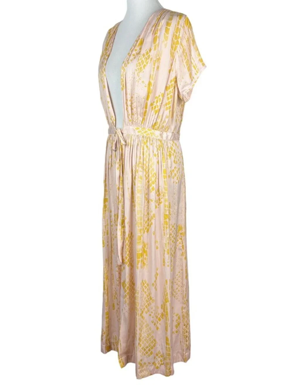 Free People Kimono Duster Womens Large Pink Romantic Satin Robe Cover Up New - Picture 4 of 13